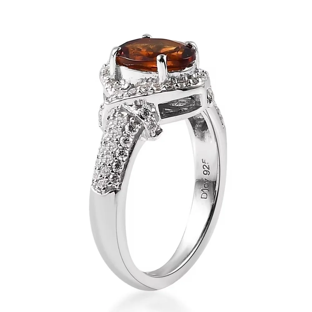 Premium Brazilian Cherry Citrine & Genuine Moissanite Ring